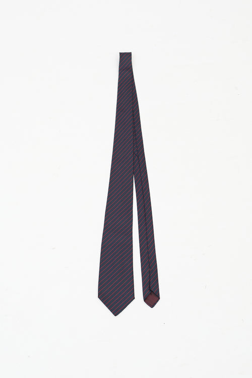 Lanvin Navy & Red Silk Diagonal Striped Tie