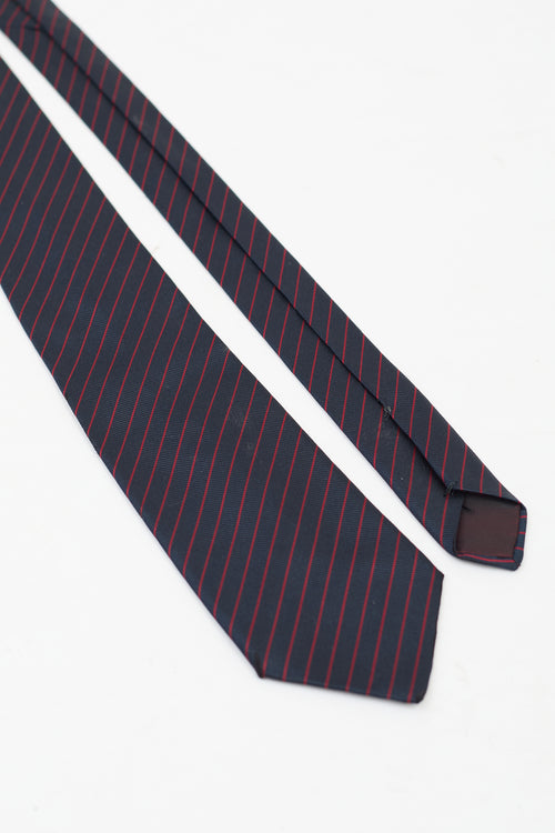 Lanvin Navy & Red Silk Diagonal Striped Tie