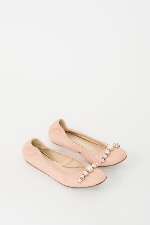 Lanvin Pink Leather & Pearl Flat