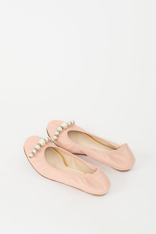 Lanvin Pink Leather & Pearl Flat