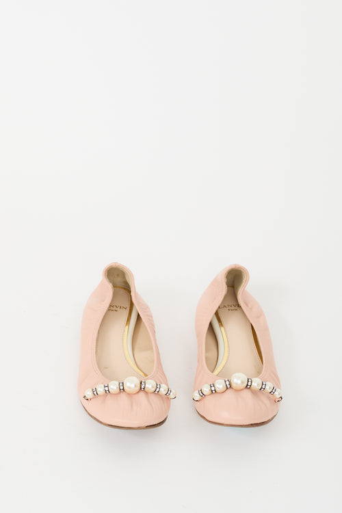 Lanvin Pink Leather & Pearl Flat