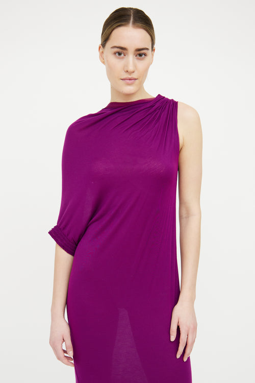 Lanvin Purple One Sleeve Draped Midi Dress