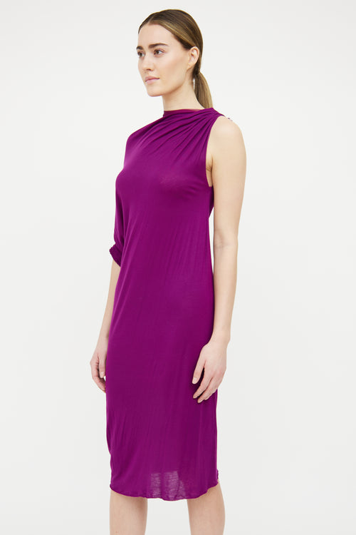 Lanvin Purple One Sleeve Draped Midi Dress