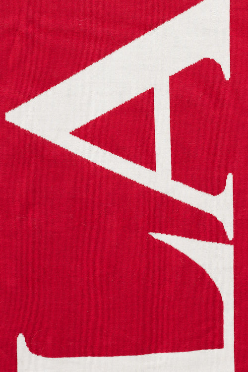 Lanvin Red & White Wool Logo Scarf