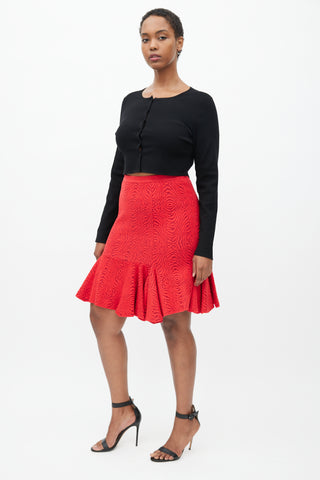 Lanvin Red Textured Ruffled Skirt