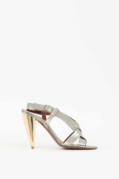 Lanvin Silver & Gold Metallic Leather Heel