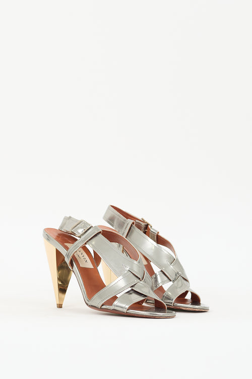 Lanvin Silver & Gold Metallic Leather Heel