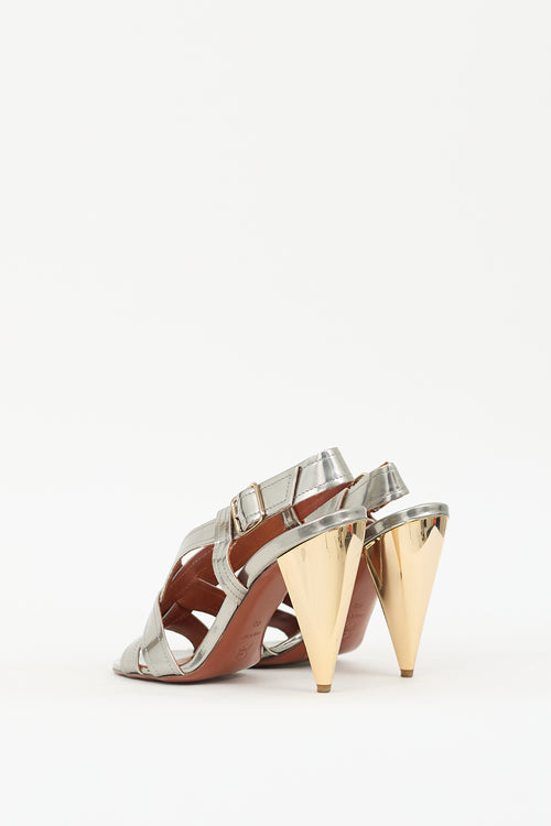 Lanvin Silver & Gold Metallic Leather Heel