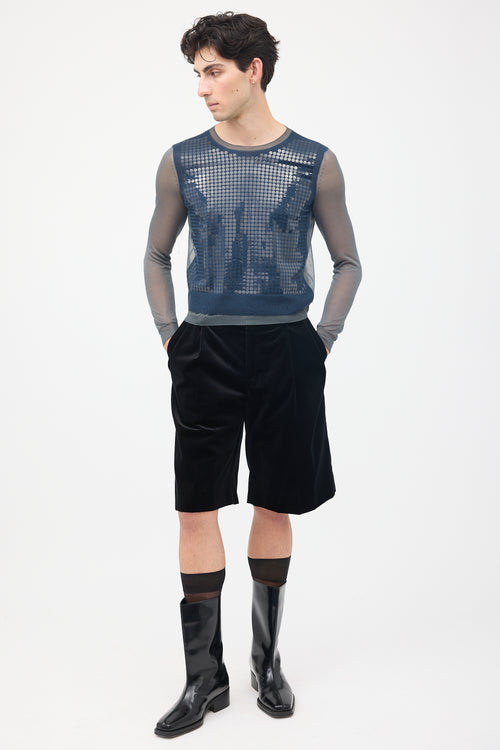 Lanvin Spring 2014 Navy & Grey Silk Mesh Top