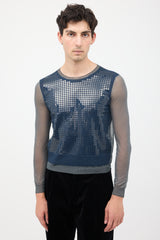 Lanvin Spring 2014 Navy & Grey Silk Mesh Top
