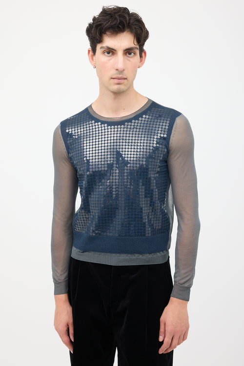 Lanvin Spring 2014 Navy & Grey Silk Mesh Top