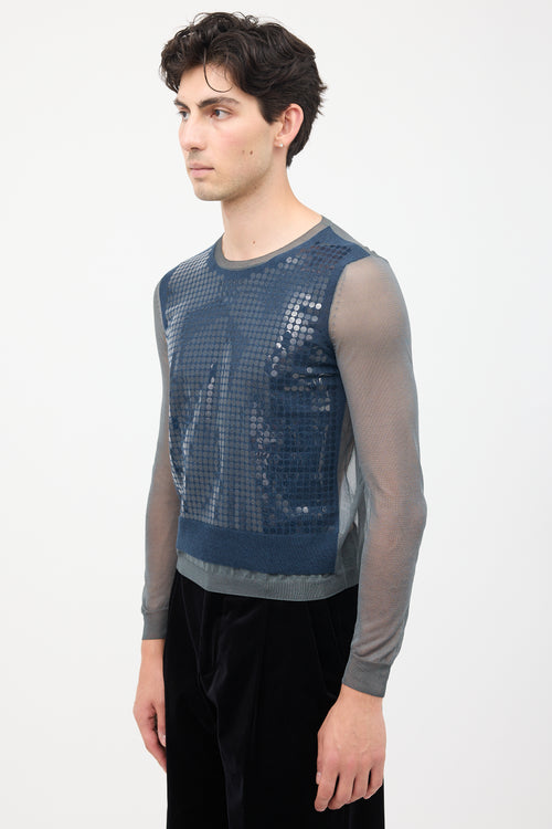 Lanvin Spring 2014 Navy & Grey Silk Mesh Top