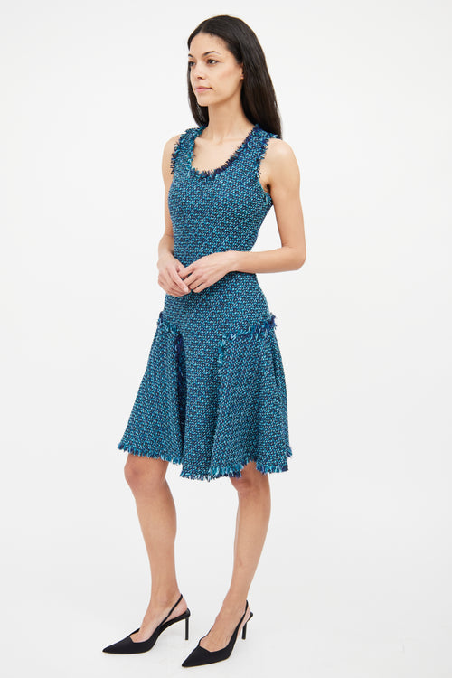 Lanvin Blue Multi Colour Tweed Dress