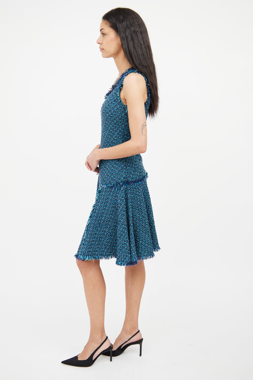 Lanvin Blue Multi Colour Tweed Dress