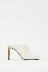Lanvin White & Gold Leather Pointed Toe Mule