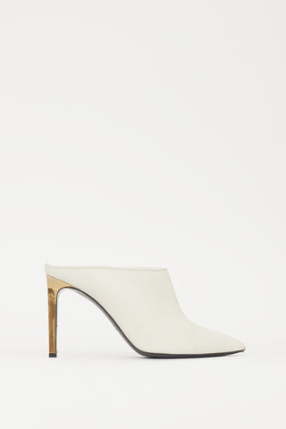 Lanvin White & Gold Leather Pointed Toe Mule