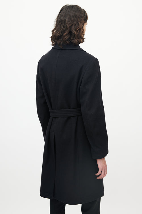 Lardini Black Wool Belted Bridge Coat
