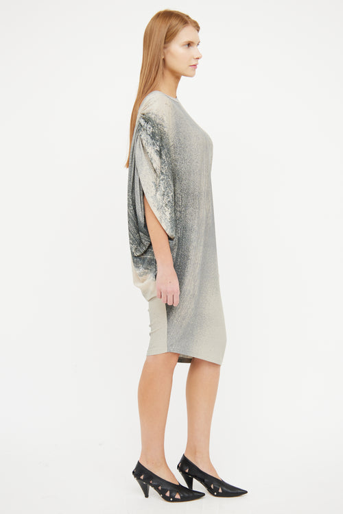 Lauren Bagliore Cream & Grey Drape Shoulder Dress