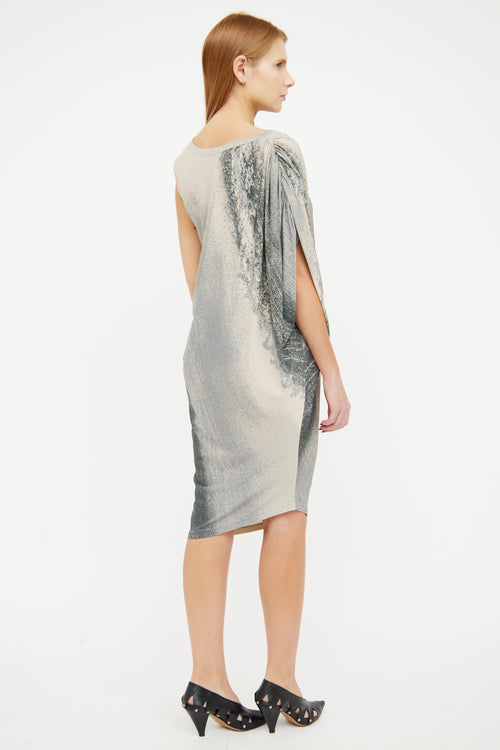 Lauren Bagliore Cream & Grey Drape Shoulder Dress