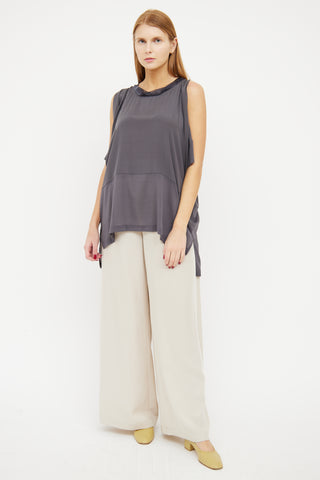 Lauren Bagliore Grey Silk Short Sleeve Top