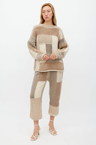 Lauren Manoogian Brown & Cream Patchwork Knit Set