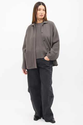 Lauren Manoogian Brown Buttoned & Pocket Cardigan