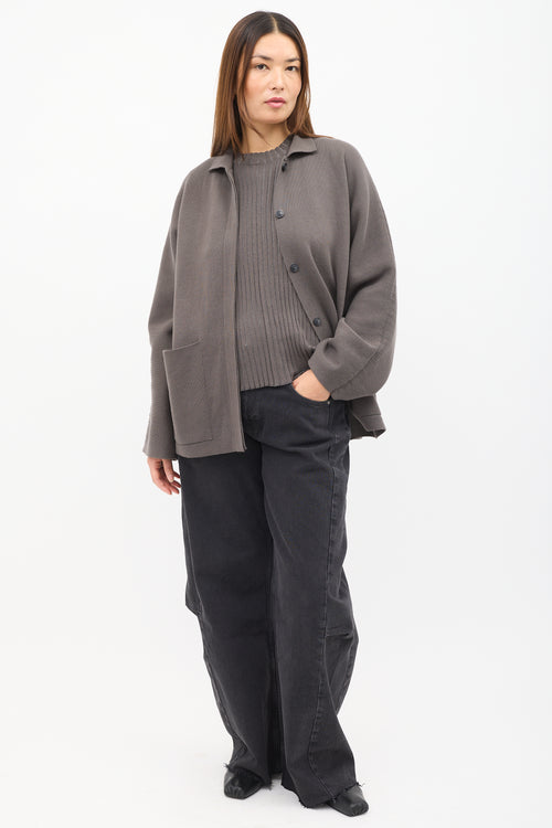 Lauren Manoogian Brown Buttoned & Pocket Cardigan