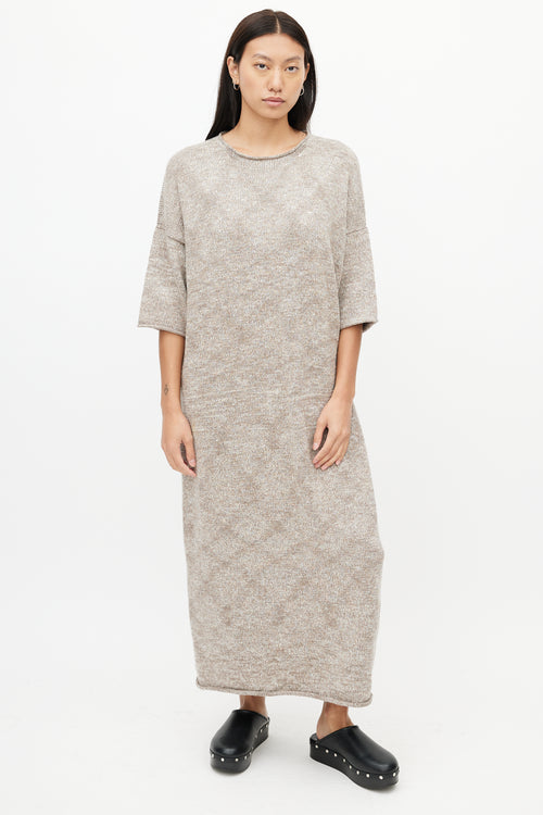 Lauren Manoogian Brown & White Short Sleeve Sweater Dress