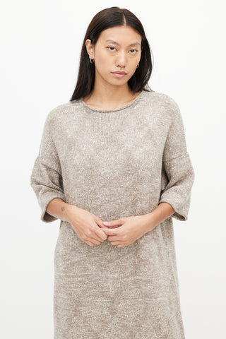 Lauren Manoogian Brown & White Short Sleeve Sweater Dress