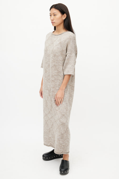 Lauren Manoogian Brown & White Short Sleeve Sweater Dress