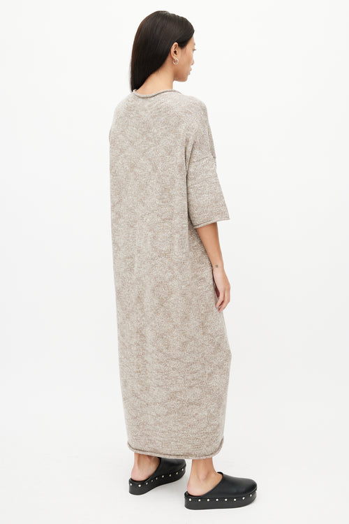 Lauren Manoogian Brown & White Short Sleeve Sweater Dress