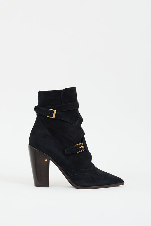 Laurence Dacade Black & Gold Suede Buckled Boot