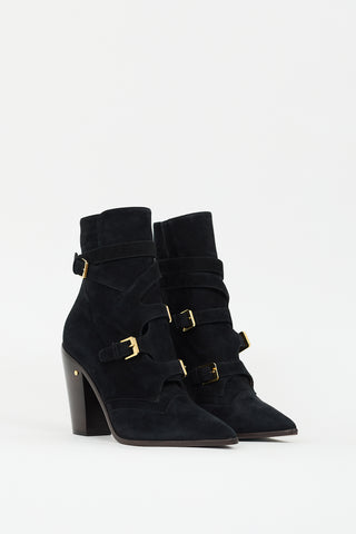 Laurence Dacade Black & Gold Suede Buckled Boot