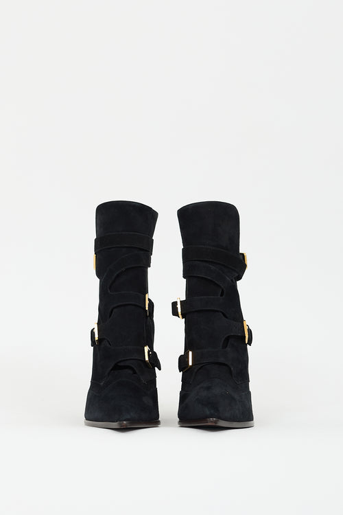 Laurence Dacade Black & Gold Suede Buckled Boot