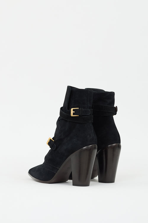 Laurence Dacade Black & Gold Suede Buckled Boot