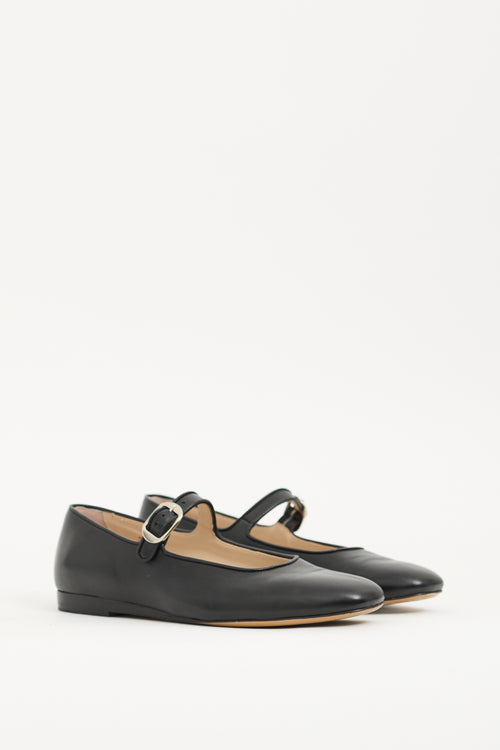 Le Monde Black Leather Mary Jane Flat