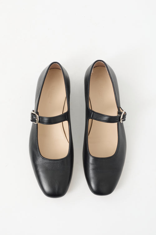 Le Monde Black Leather Mary Jane Flat