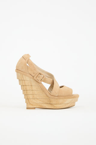 Le Silla Beige Suede Criss Cross Wedge Sandal