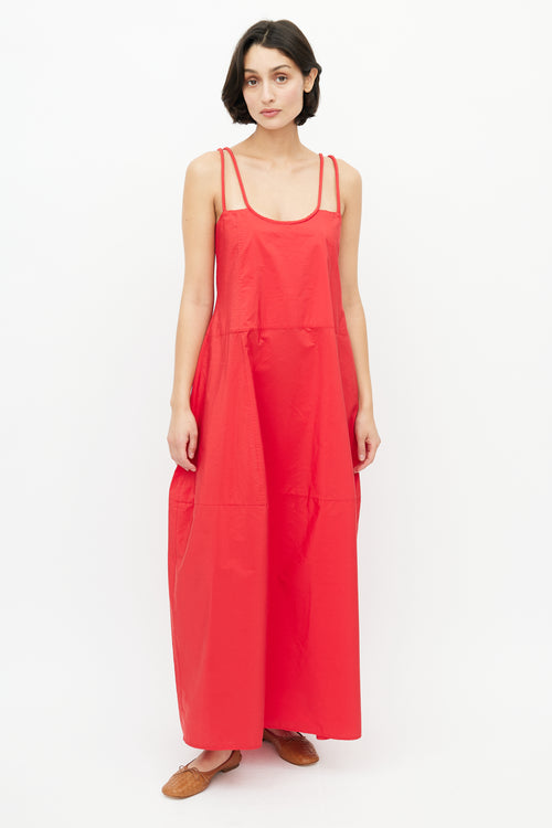 Lee Mathews Red Peony Rope Strappy Dress