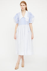 Lee Mathews Blue Pinstripe Maxi Dress