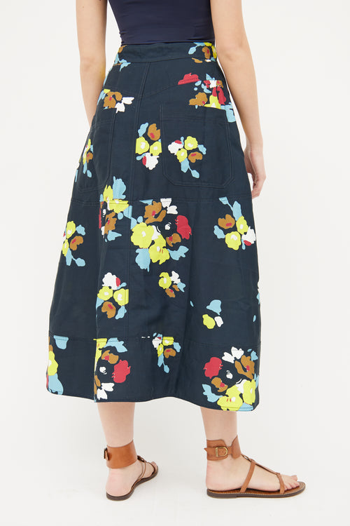 Lee Mathews Navy Floral Print Midi Skirt