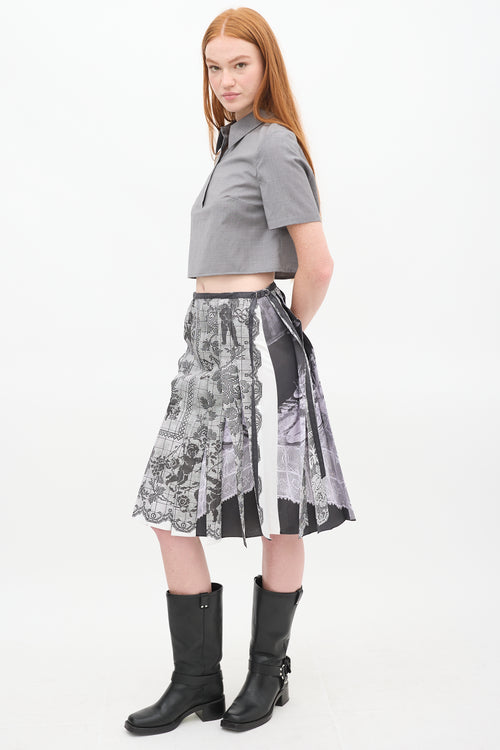 Leann Huang Black & White Table Cloth Flip Pleated Skirt