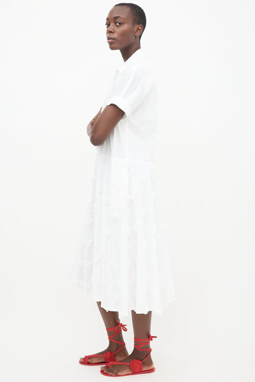 Lela Rose White Collared Fringe Midi Dress