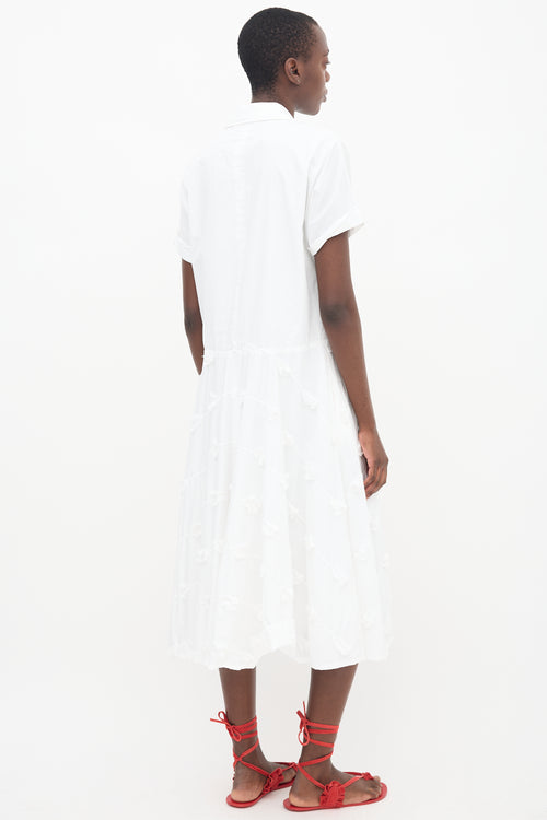 Lela Rose White Collared Fringe Midi Dress