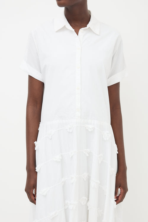 Lela Rose White Collared Fringe Midi Dress