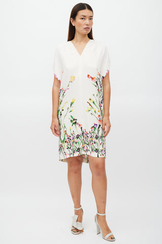 Lela Rose White & Multicolour Floral V-Neck Dress