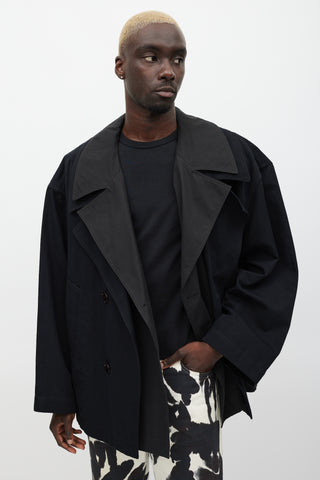 Lemaire Black Layered Double Breasted Trench Coat
