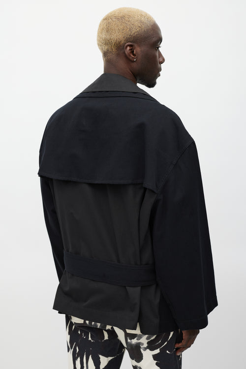 Lemaire Black Layered Double Breasted Trench Coat