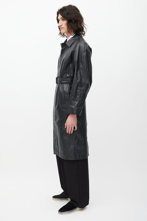 Lemaire Black Waxed Cotton Trench Coat