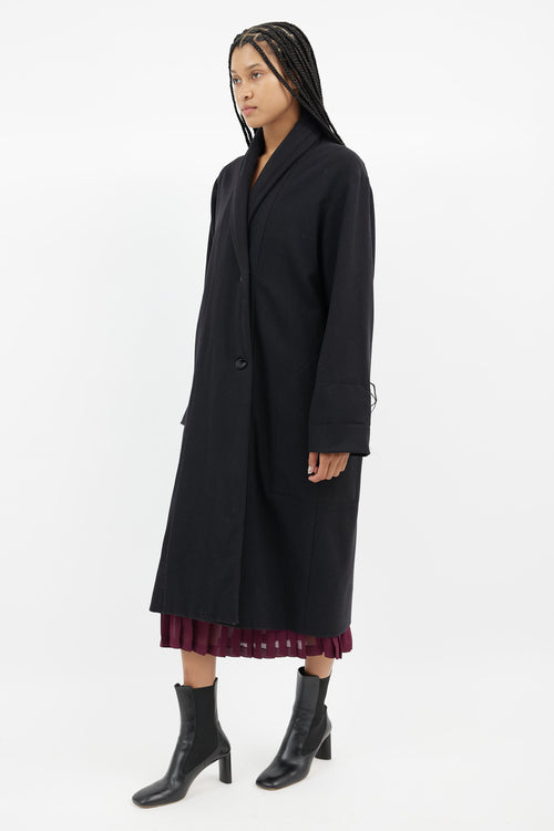 Lemaire Black Wool Shawl Collar Coat